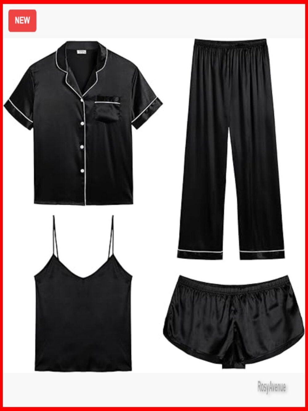 4pcs Silk Satin Pajama Set Cami Shorts Button Down Sleepshirt Pjs